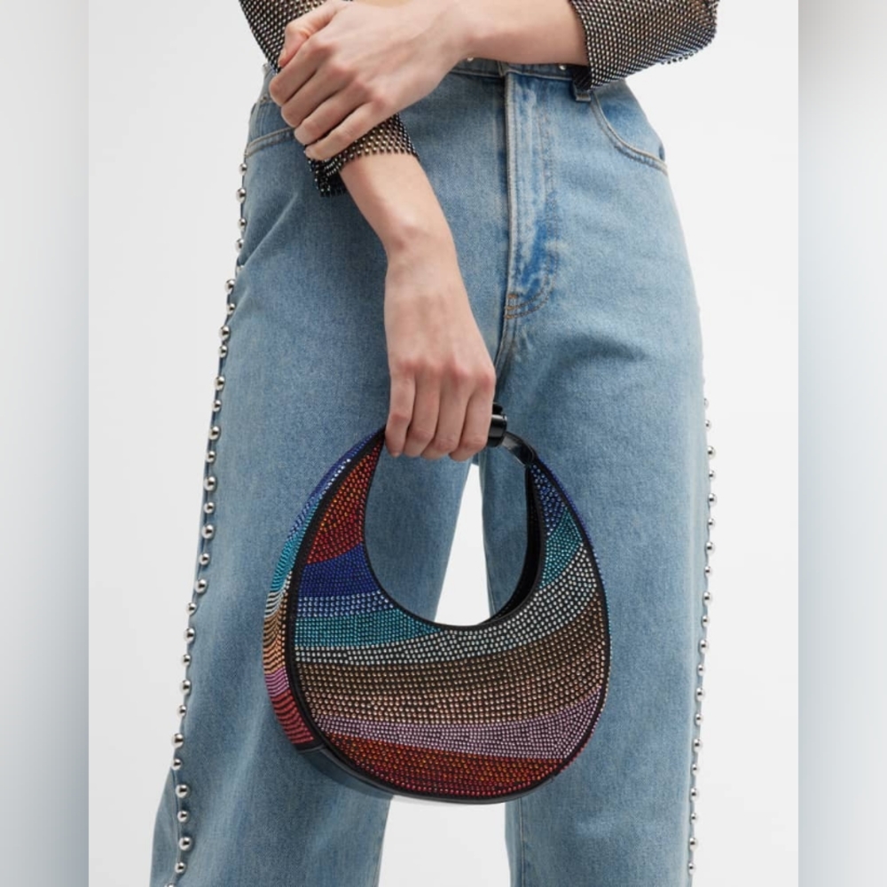 STAUD Multicolor Crystal-Embellished Crescent Crossbody Bag - Picture 2 of 15